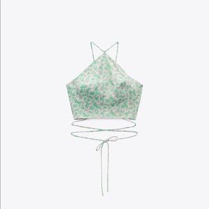 Pink and green Zara floral crop top